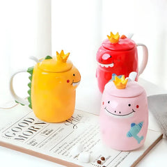 Kawaii 3D Dino Mug with Spoon and Lid✨