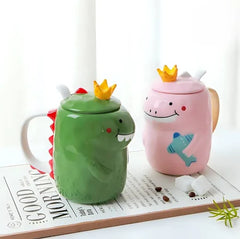 Kawaii 3D Dino Mug with Spoon and Lid✨