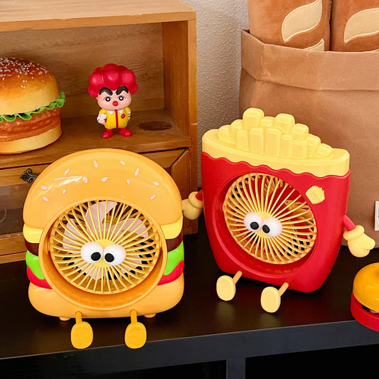 French Fries & Hamburger USB Fan with Built-in Phone Holder