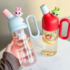 Cartoon Portable Bottle | Double Mouth with Straw & Handle