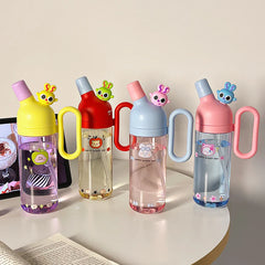Cartoon Portable Bottle | Double Mouth with Straw & Handle
