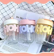 3D Hoho Glass Cup with Lid and Straw