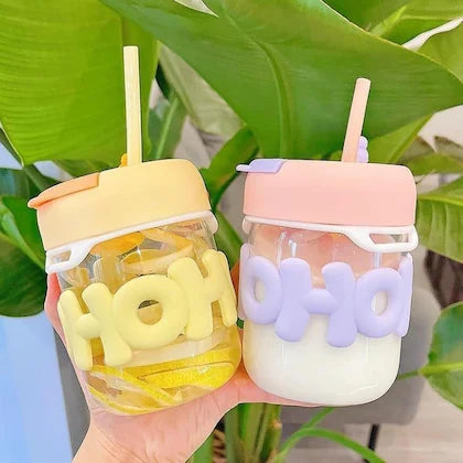 3D Hoho Glass Cup with Lid and Straw