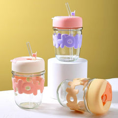 3D Hoho Glass Cup with Lid and Straw