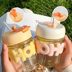 3D Hoho Glass Cup with Lid and Straw