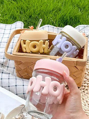 3D Hoho Glass Cup with Lid and Straw