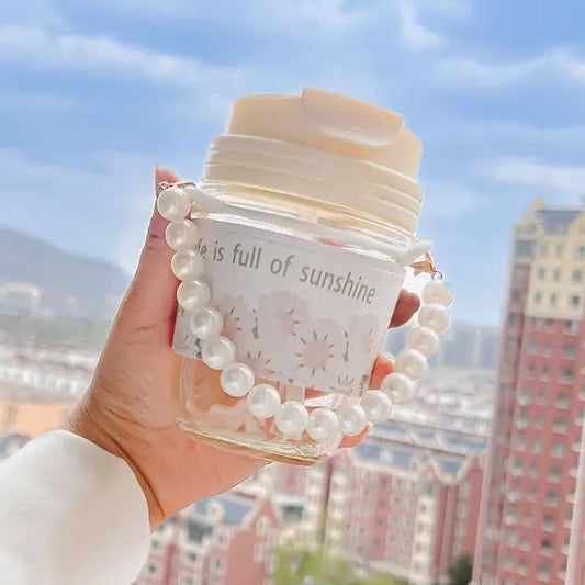 Gorgeous Glass Coffee Mug with Pearl Carry Chain