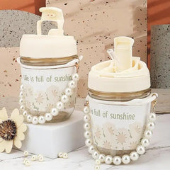 Gorgeous Glass Coffee Mug with Pearl Carry Chain