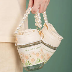 Gorgeous Glass Coffee Mug with Pearl Carry Chain