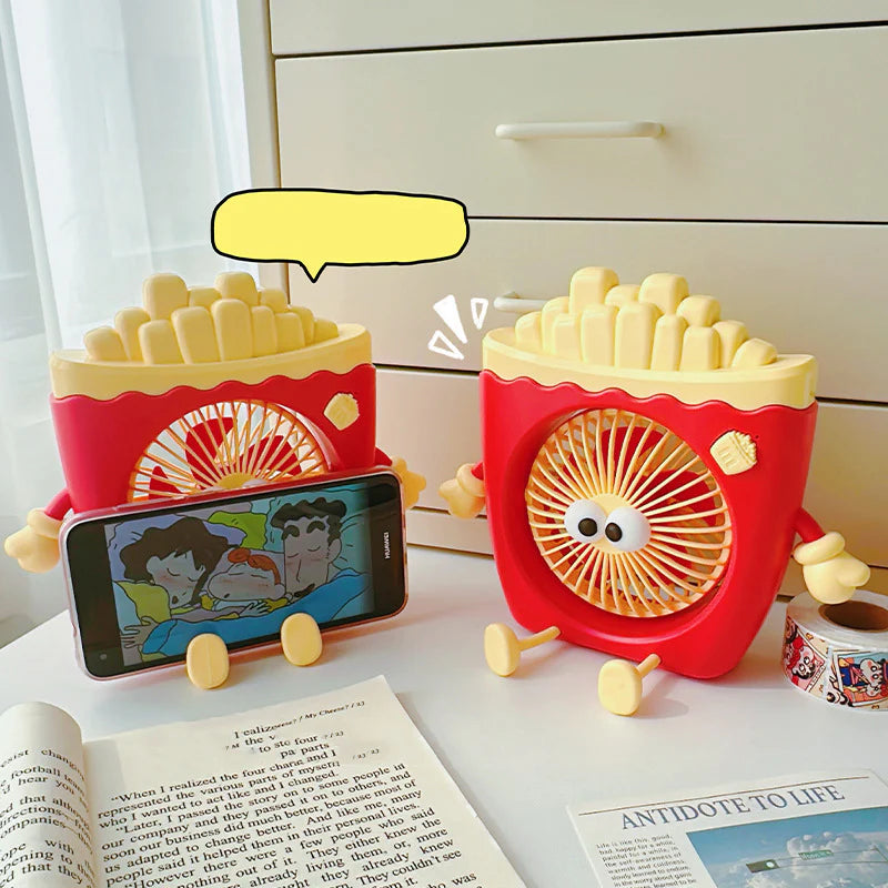 French Fries & Hamburger USB Fan with Built-in Phone Holder