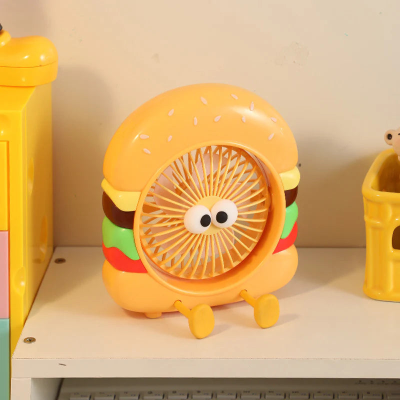 French Fries & Hamburger USB Fan with Built-in Phone Holder