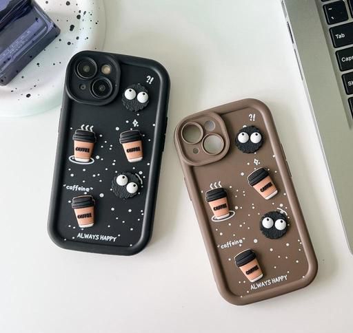 Caffeine Cutie – 3D Coffee Case with Googly Eyes (Black & Brown)