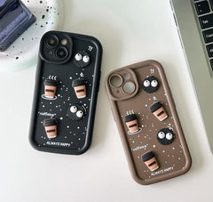 Caffeine Cutie – 3D Coffee Case with Googly Eyes (Black & Brown)