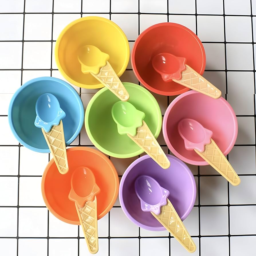 Ice Cream Waffle Cone Bowls Spoons Cups Set (2)