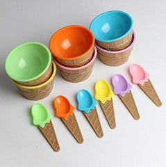 Ice Cream Waffle Cone Bowls Spoons Cups Set (2)
